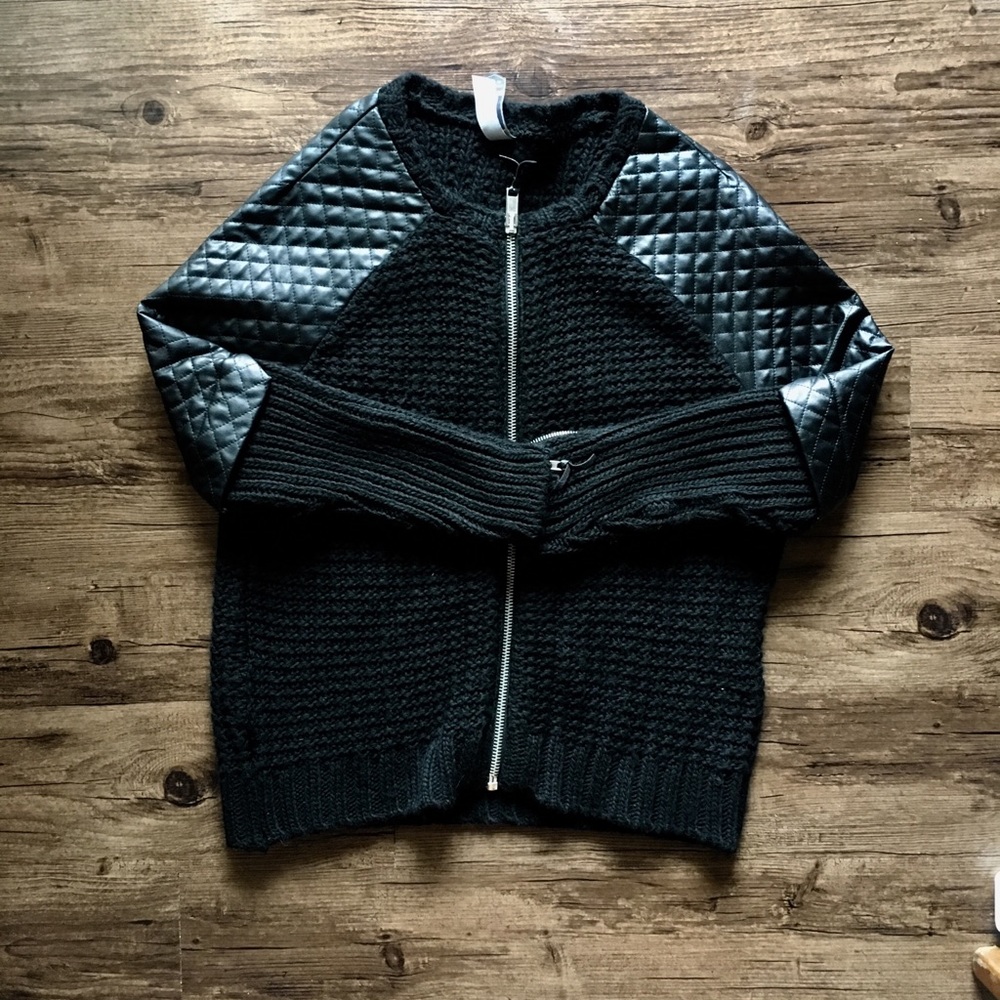 Pull&Bear Solid Black Sweater Jacket - image 1